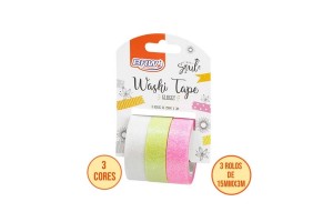 FITA ADESIVA WASHI TAPE BRW - GLOSSY BCO/AM/RS- 15MMX3M - BLISTER C/ 3UN